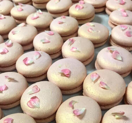 Rose Flavored Macarons with White Chocolate Ganache Filling