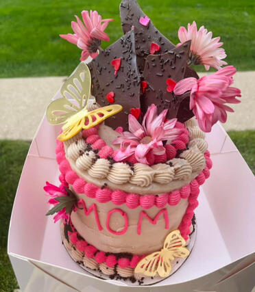 Chocolate Cake w/ Vanilla Simple Syrup, Filled with Vanilla Pastry Cream, Mocha American Buttercream &amp; Milk Chocolate Sails