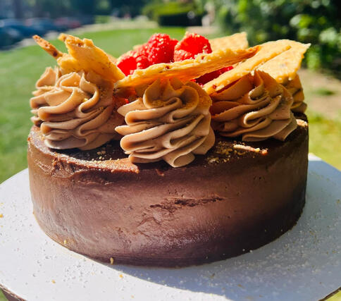 Chocolate Espresso Cheesecake, Mocha Buttercream &amp; Pecan Tuiles